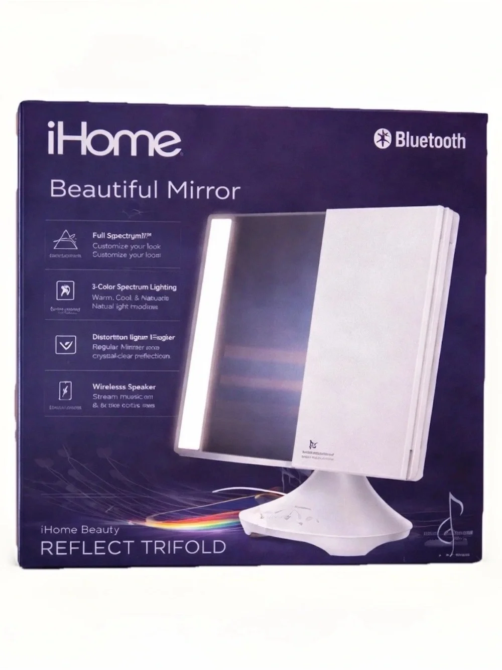 iHome LED Vanity Mirror Bluetooth Speaker Trifold Makeup Mirror